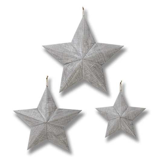 Set of Three Grey Wooden Stars