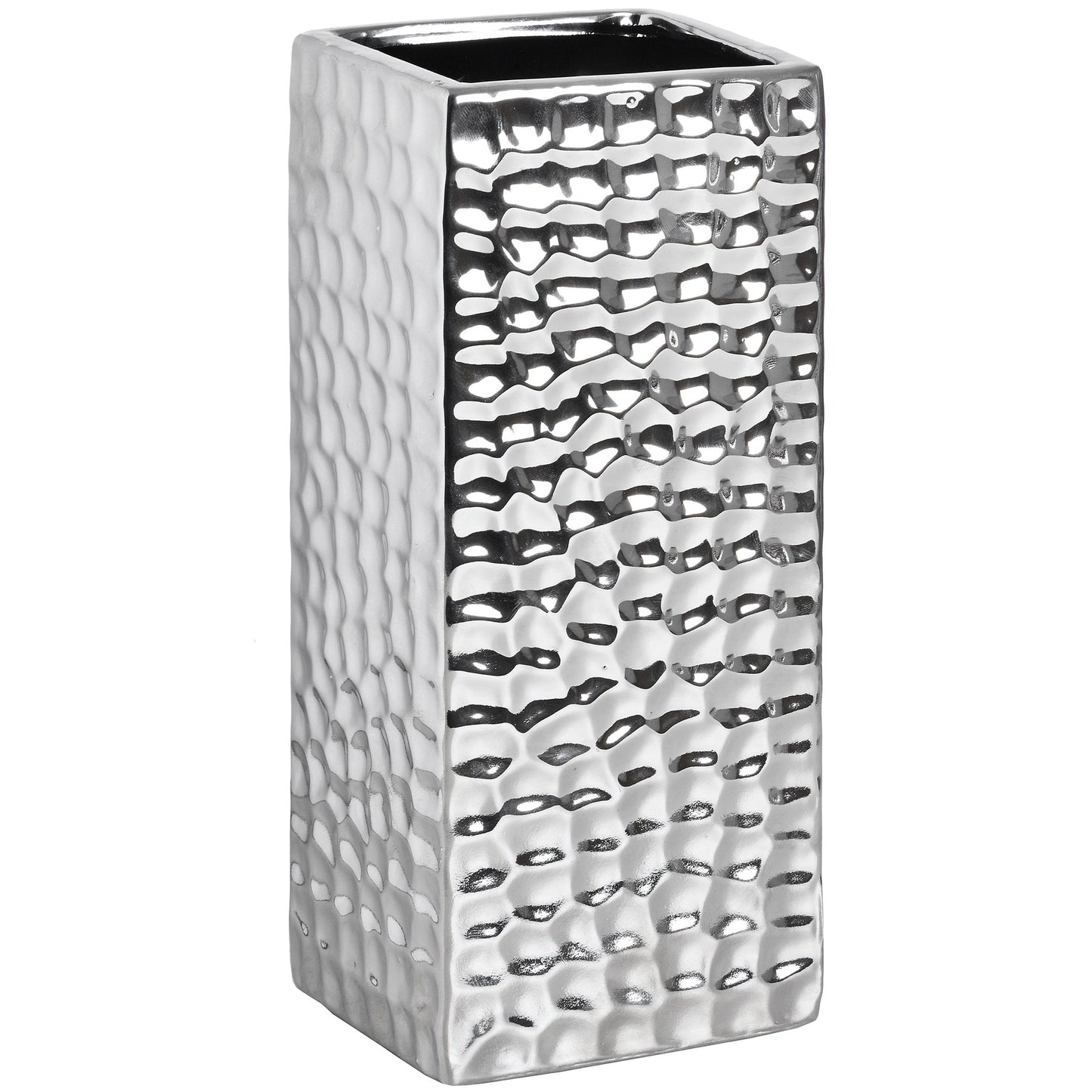 Square Silver Ceramic Dimple Effect Vase