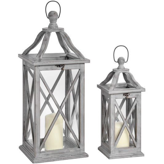 Set Of Two Grey Cross Section Lanterns With Open Tops