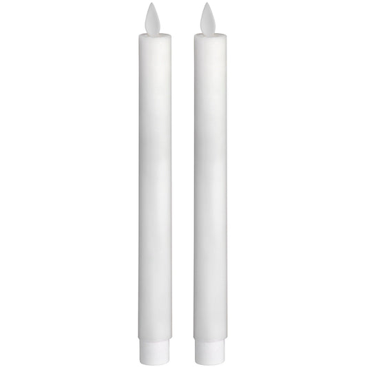 Pair Of White Luxe Flickering Flame LED Wax Dinner Candles