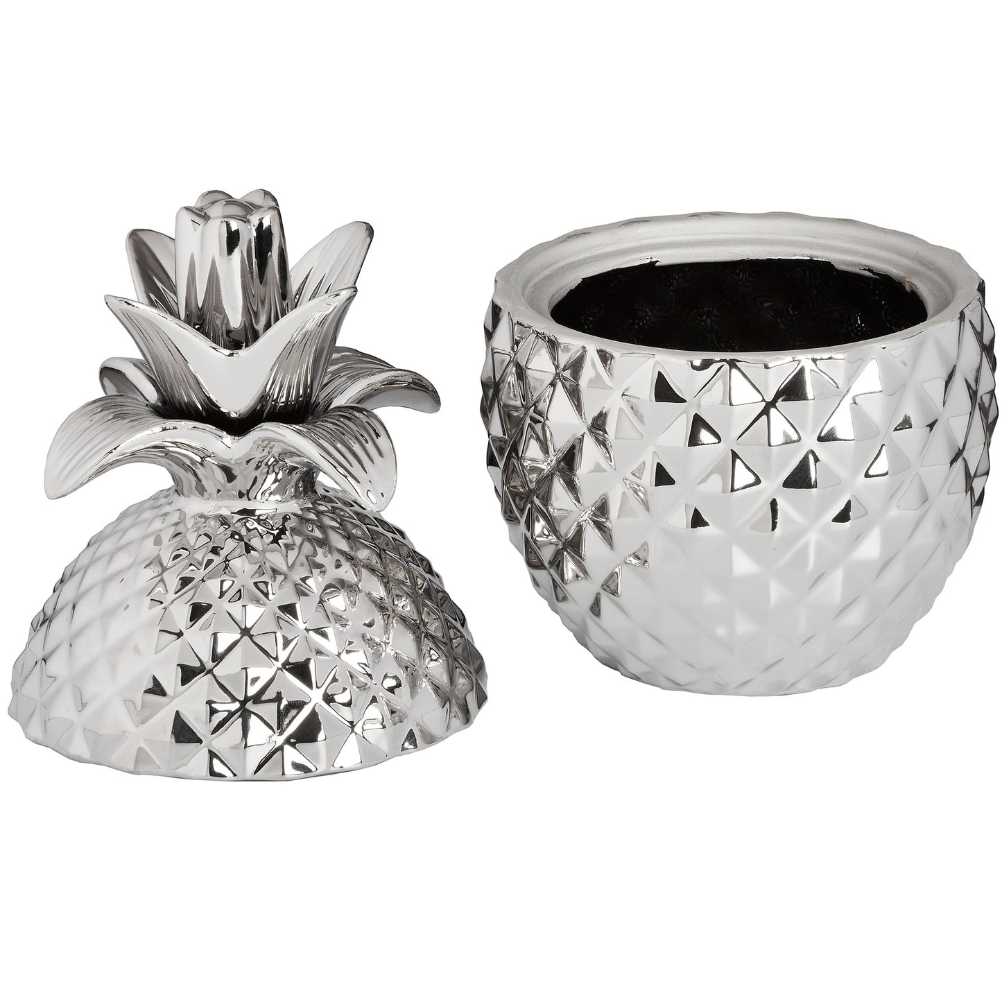 Silver Ceramic Pineapple Trinket Jar