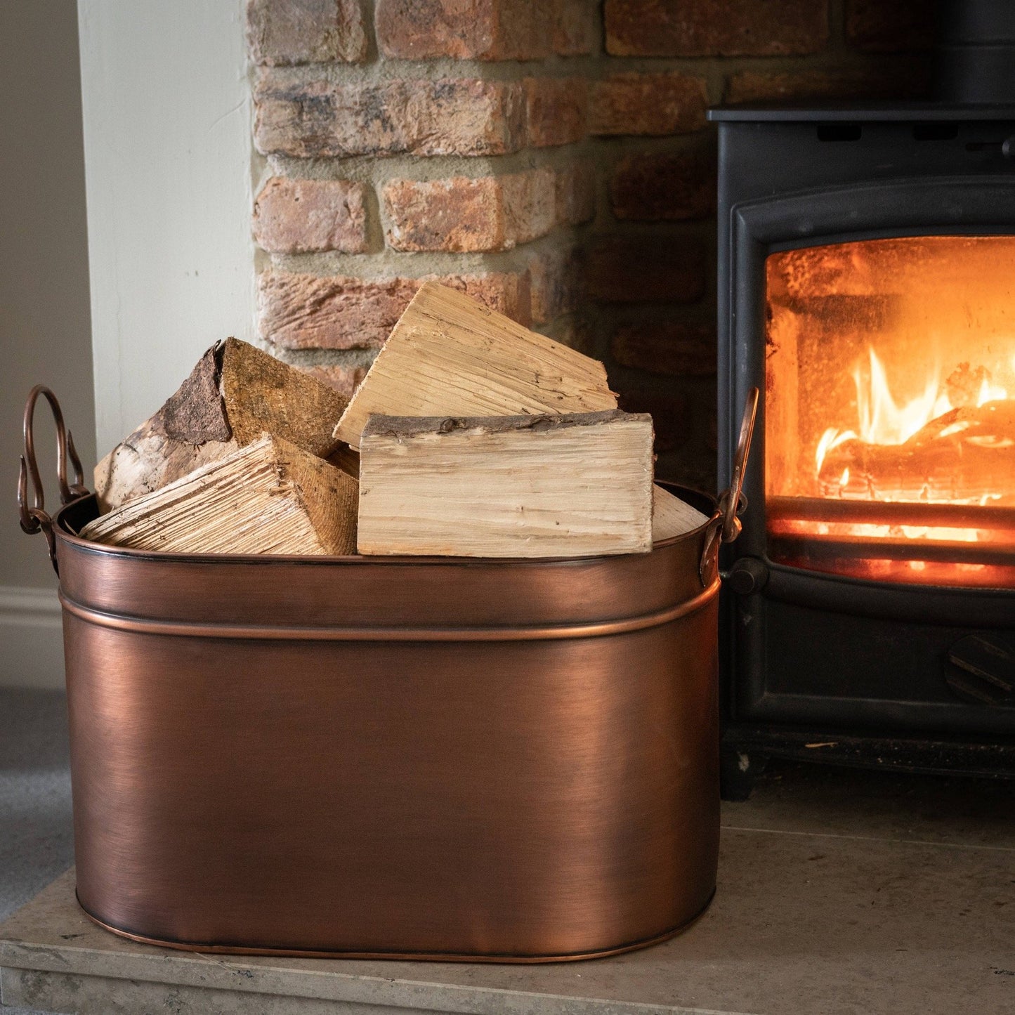 Large Copper Log Bucket