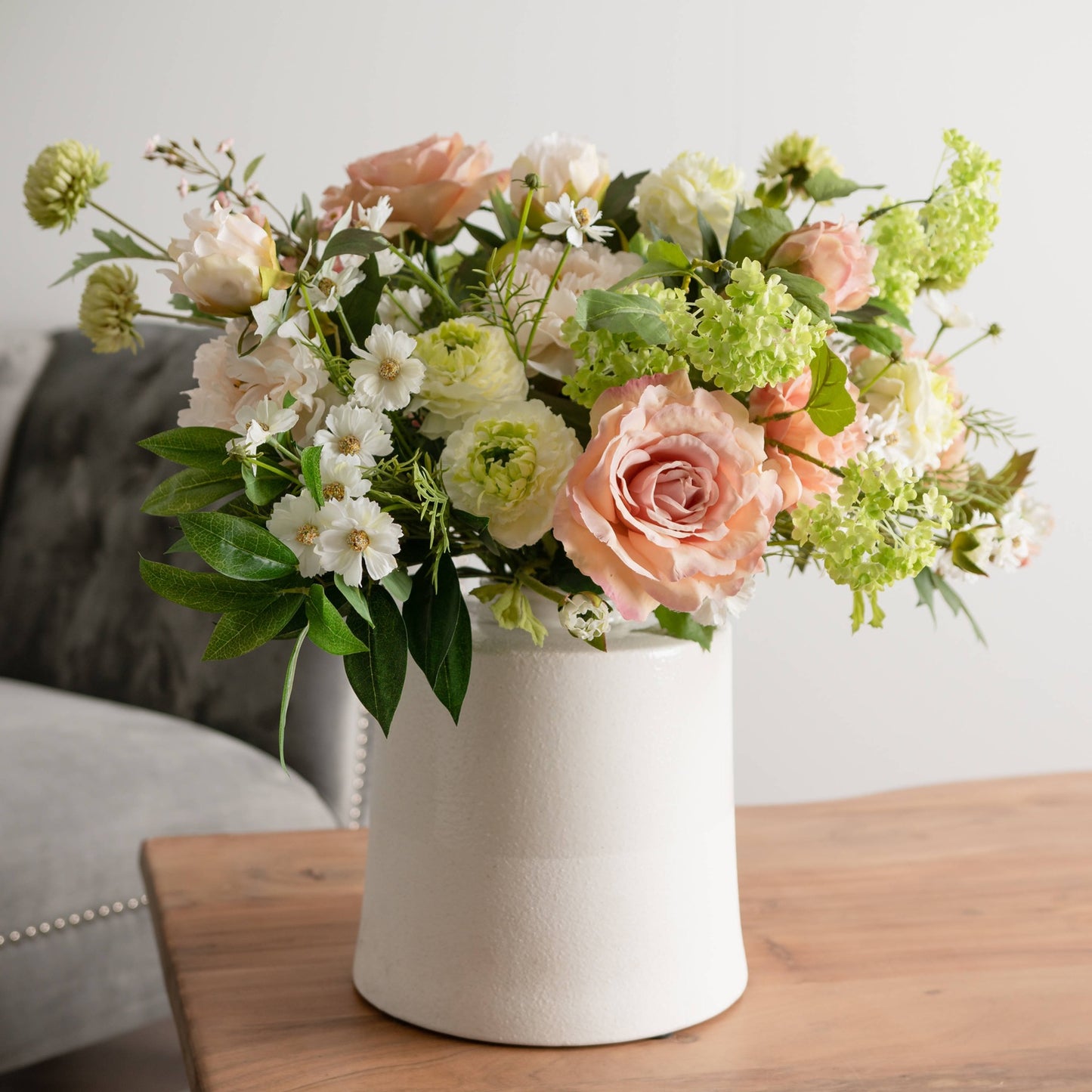 White With Grey Detail Large Cylindrical Ceramic Vase