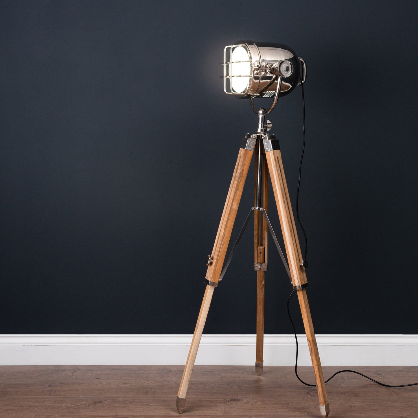 Nickel Industrial Spotlight Tripod Lamp