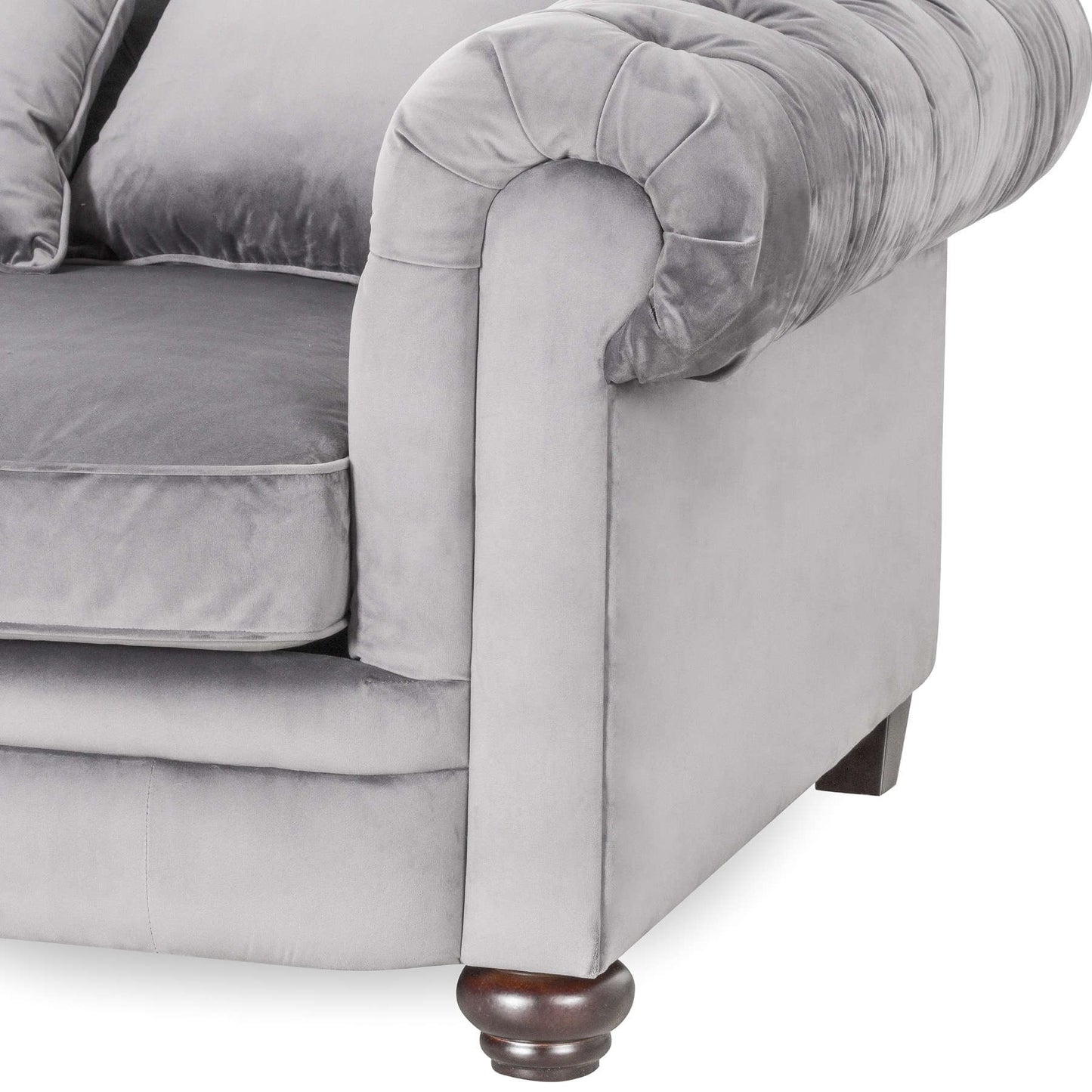 Grey Velvet Large Chesterfield Three Seater Sofa