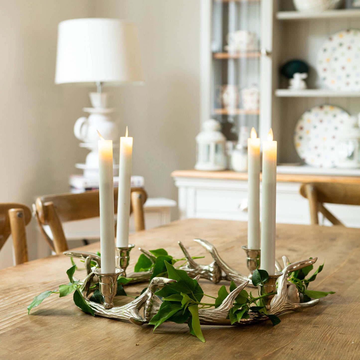 Silver Nickel Circular Antler Candelabra With Four Candle Ho