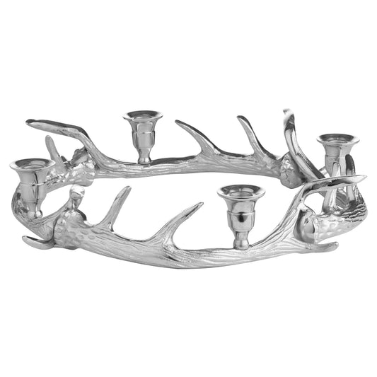 Silver Nickel Circular Antler Candelabra With Four Candle Ho