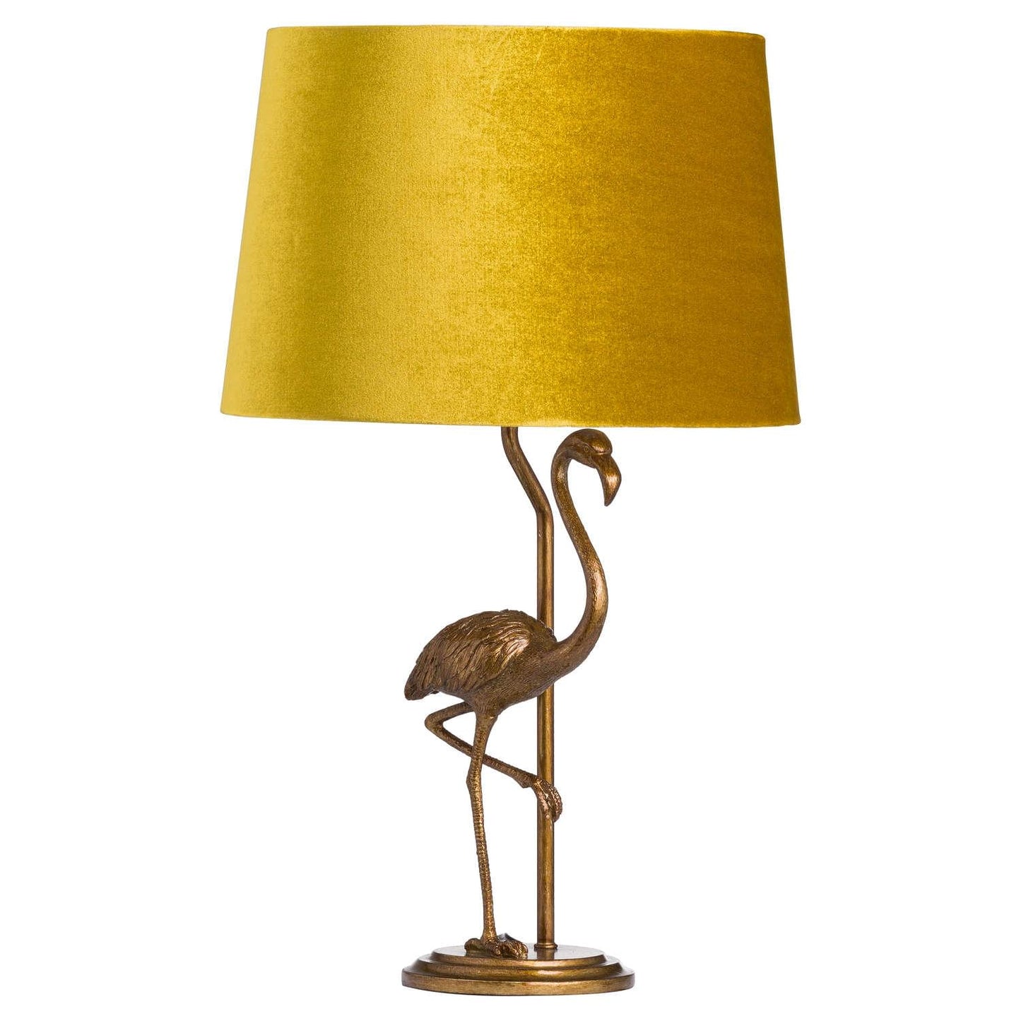 Antique Gold Flamingo Lamp With Mustard Velvet Shade