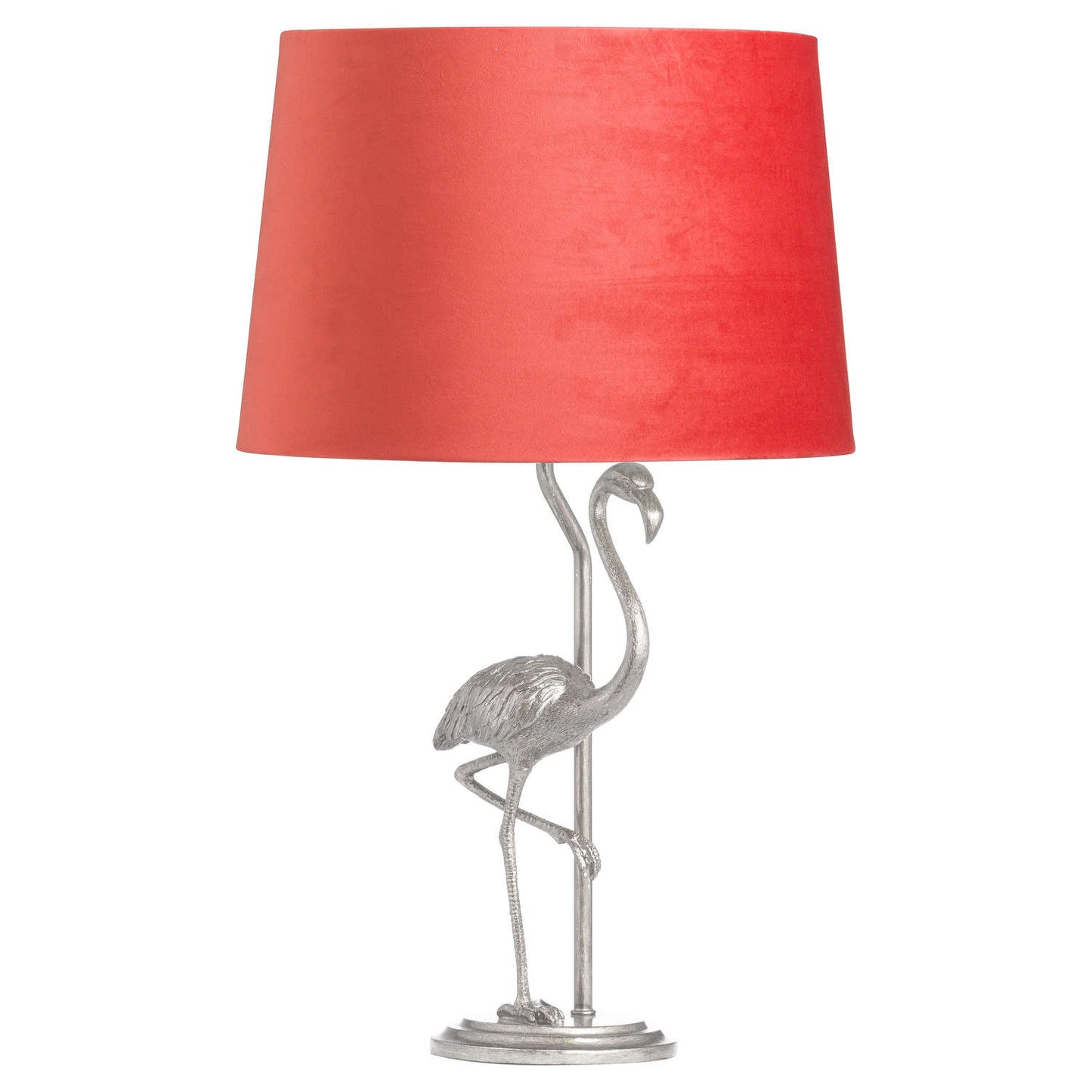 Antique Silver Flamingo Lamp With Coral Velvet Shade