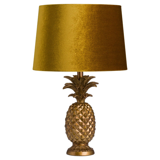 Antique Gold Pineapple Lamp With Mustard Velvet Shade