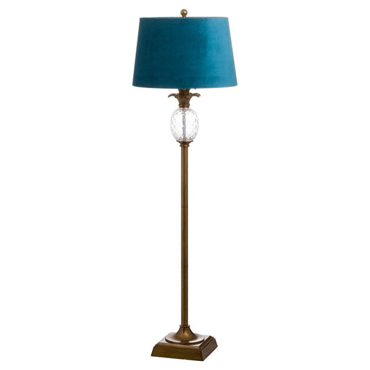 Ananas Glass Pineapple Floor Lamp With Teal Velvet Shade