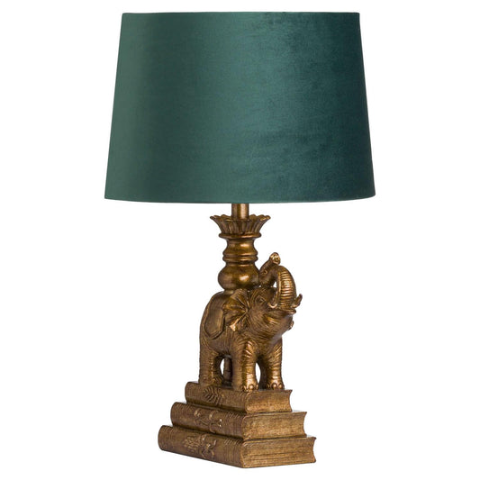 Antique Gold Elephant Table Lamp With Emerald Green Shade