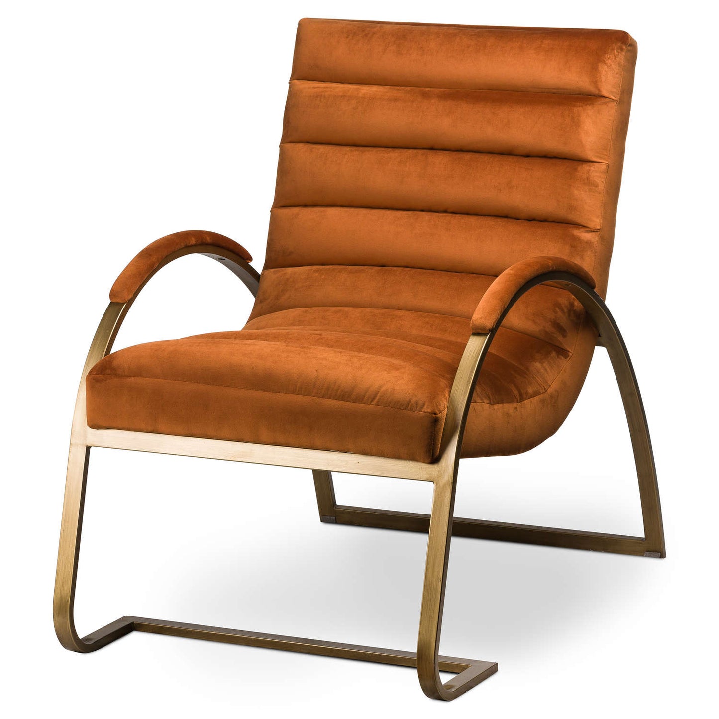 Burnt Orange And Brass Ribbed Ark Chair