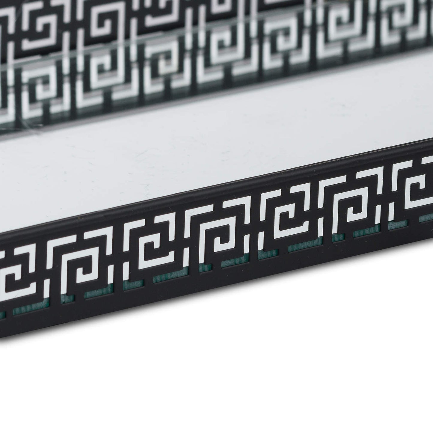 Set Of Two Rectangular Aztec Black Mirrored Trays