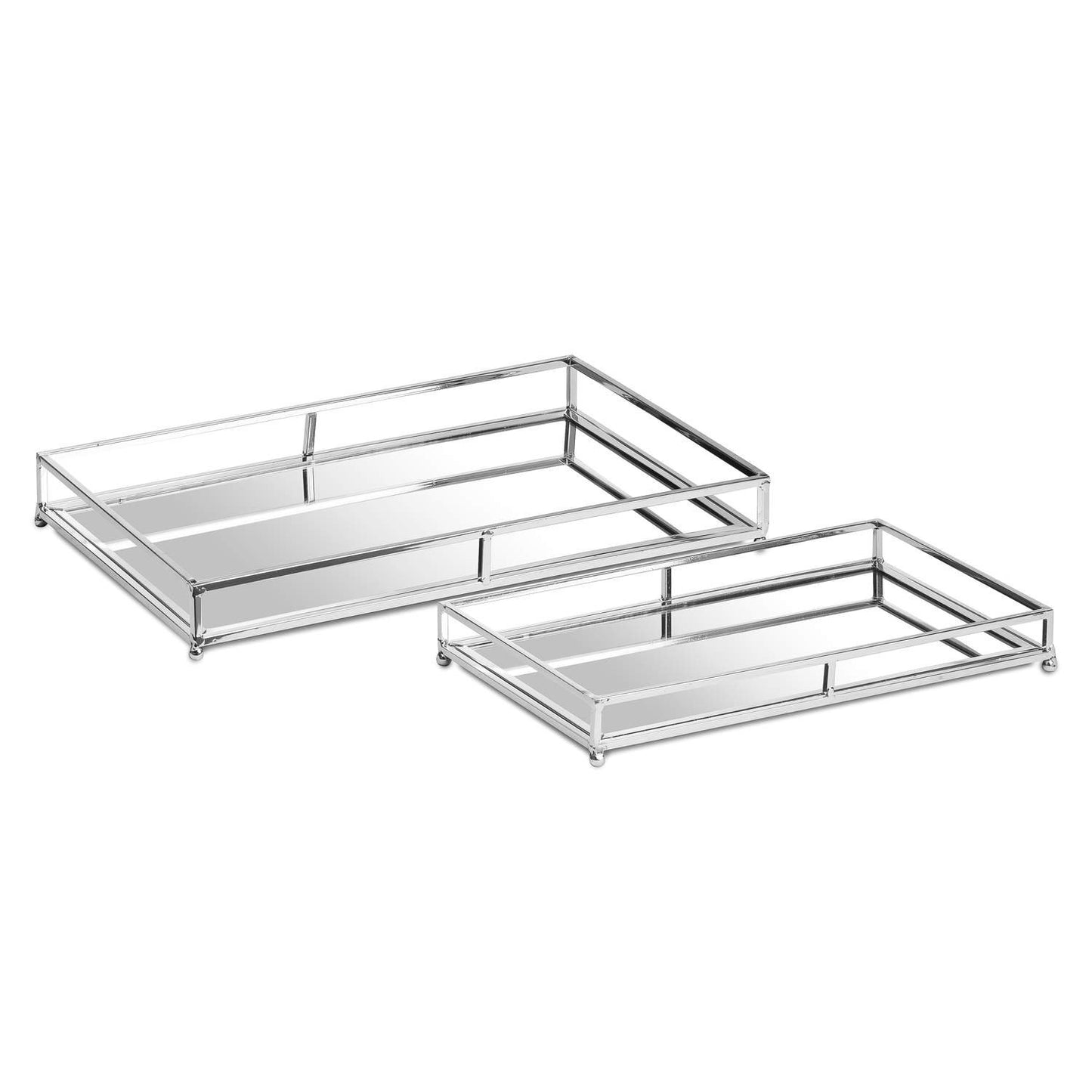 Set Of Two Rectangular Silver Bar Trays