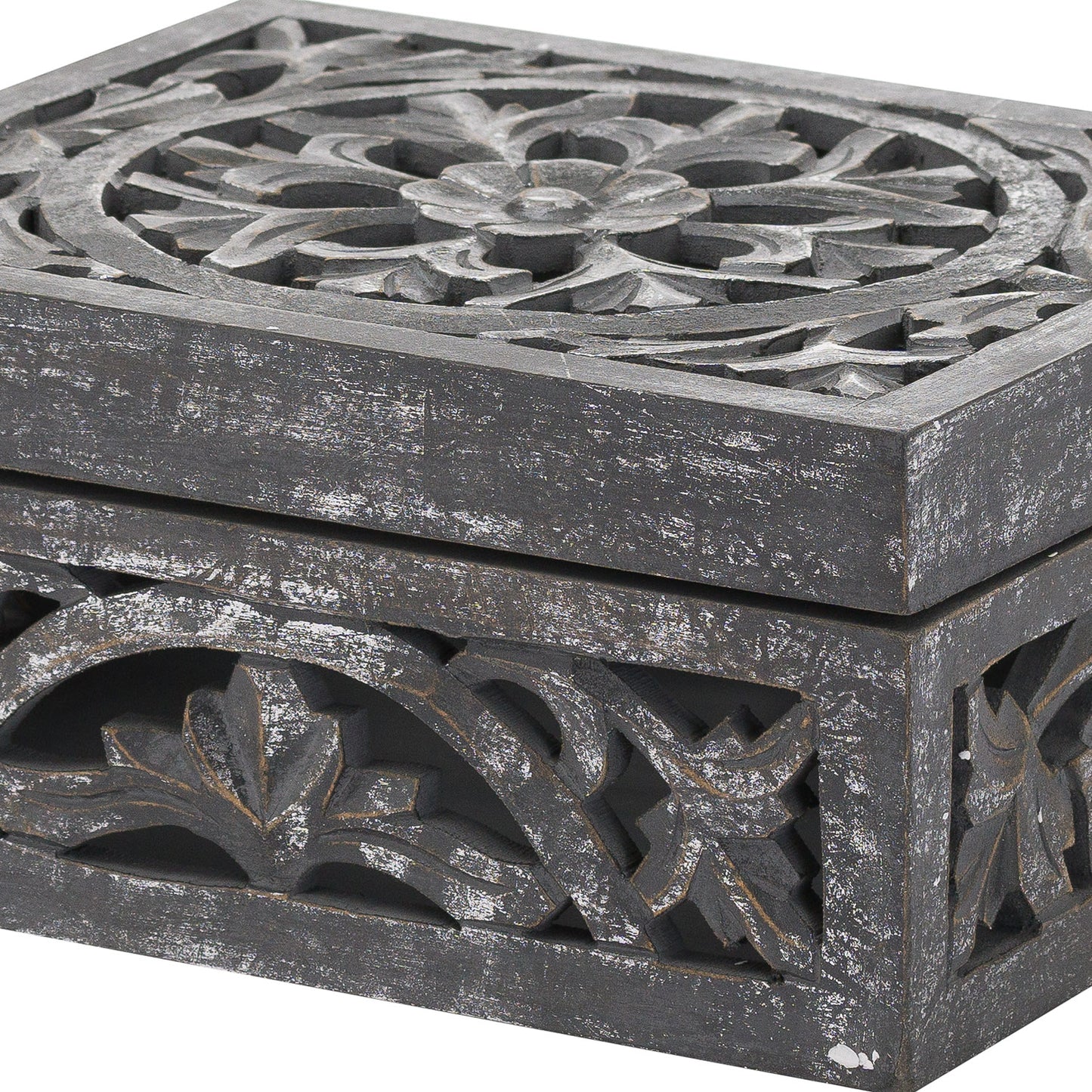 Lustro Carved Antique Metallic Wooden Box