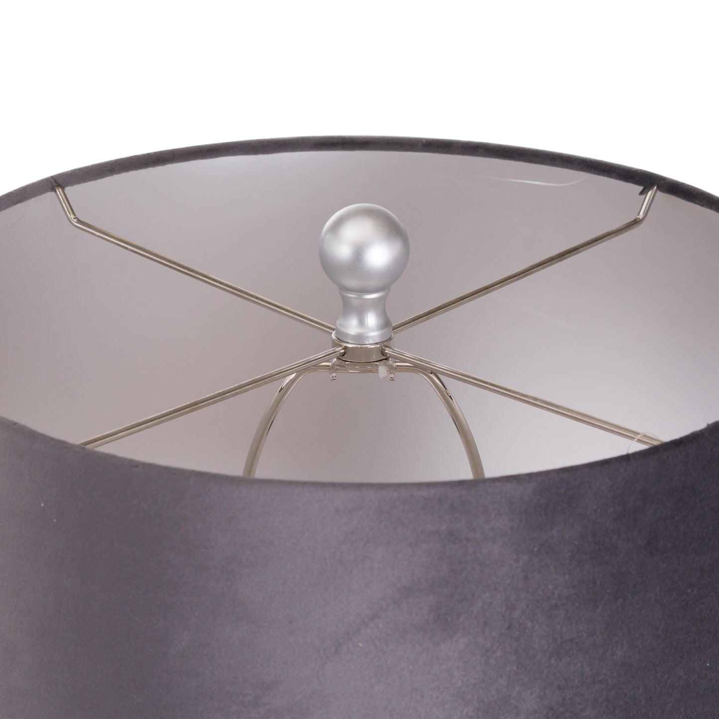 Honey Comb Silver Table Lamp With Grey Velvet Shade