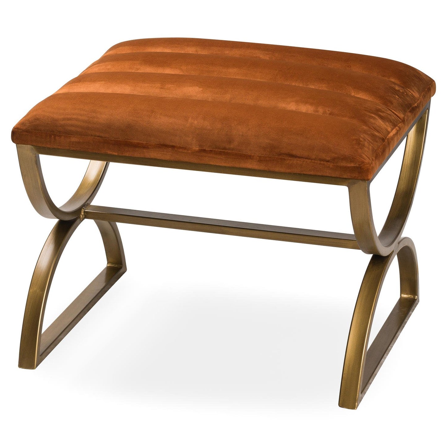 Burnt Orange And Brass Ribbed Footstool