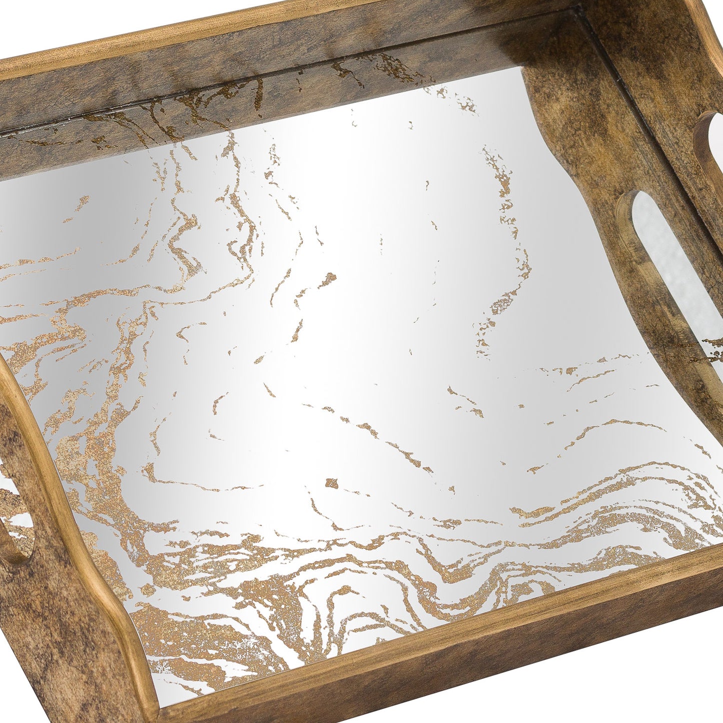 Augustus Mirrored Tray With Marbling Effect