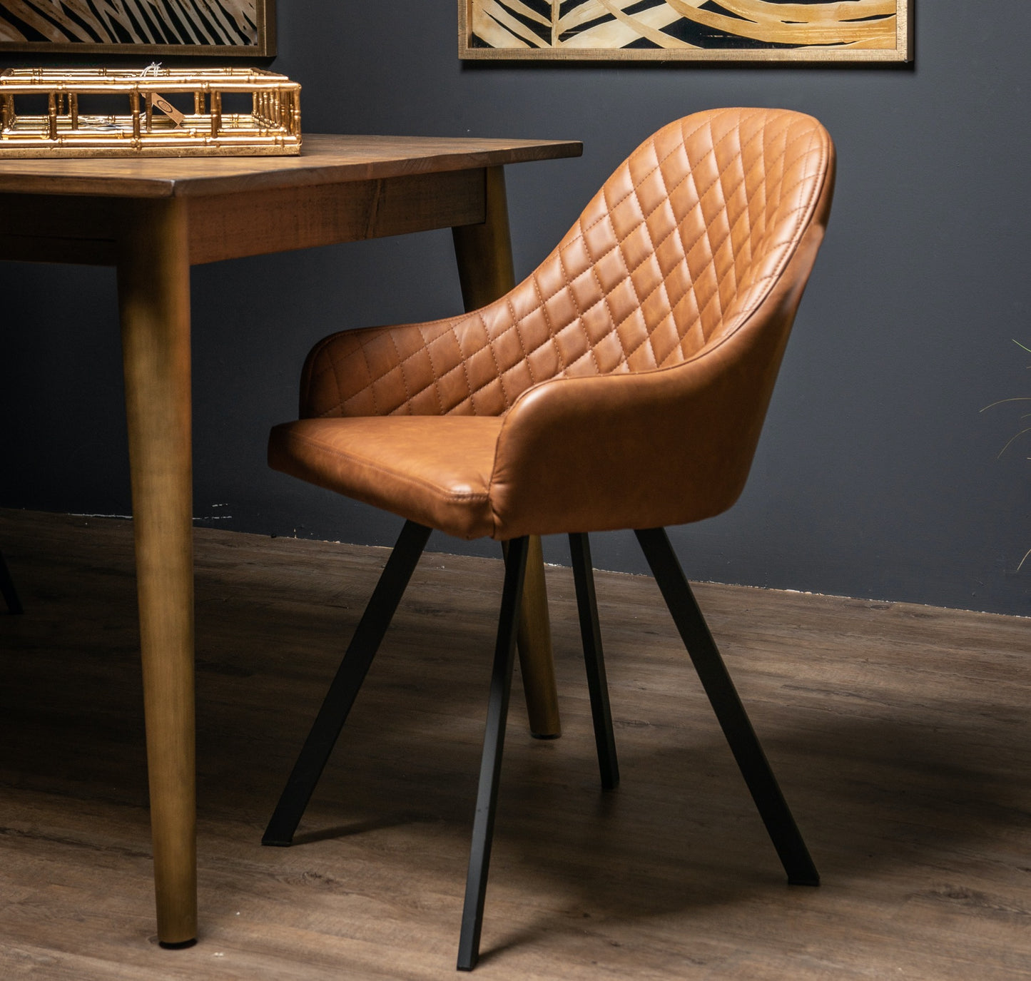 Stockholme Chequered Tan Dining Chair