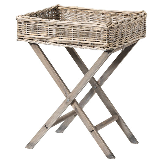 Grey Wash Wicker Basket Butler Tray