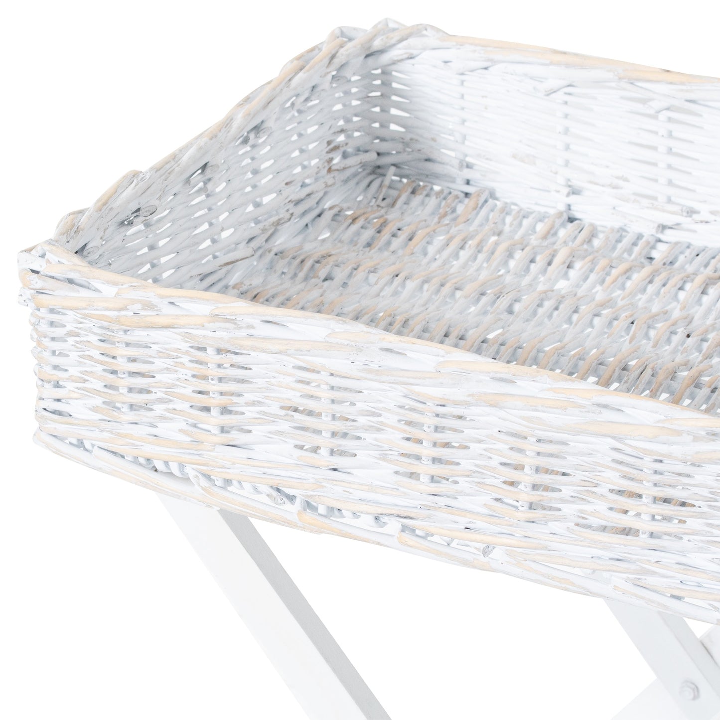 White Wash Wicker Basket Butler Tray