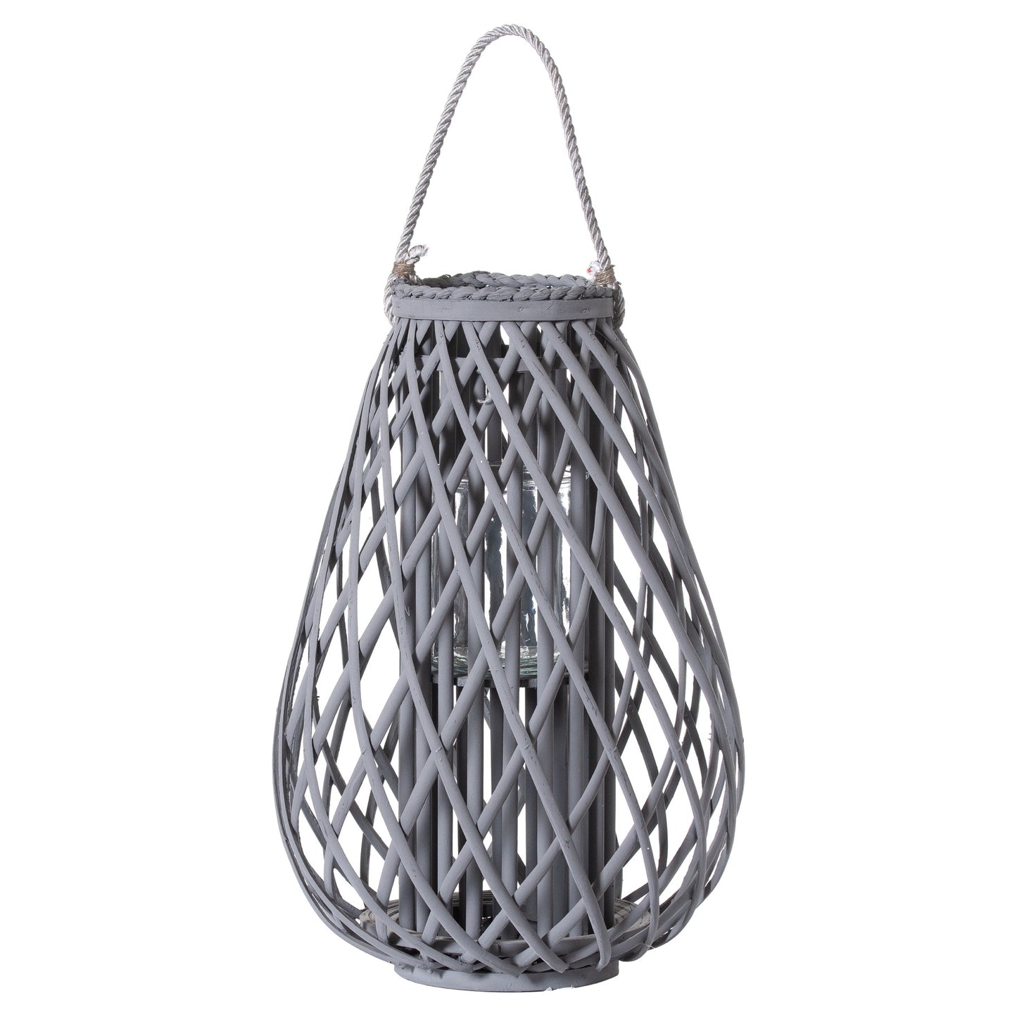 Large Grey Wicker Bulbous Lantern