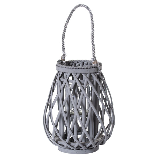 Small Grey Wicker Bulbous Lantern