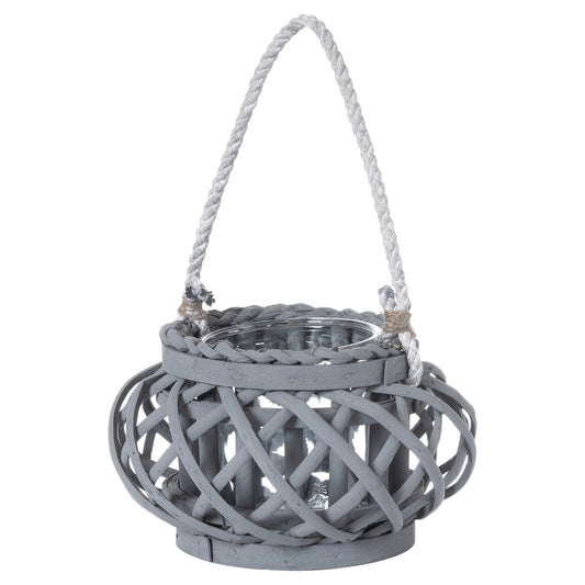 Large Grey Wicker Basket Lantern