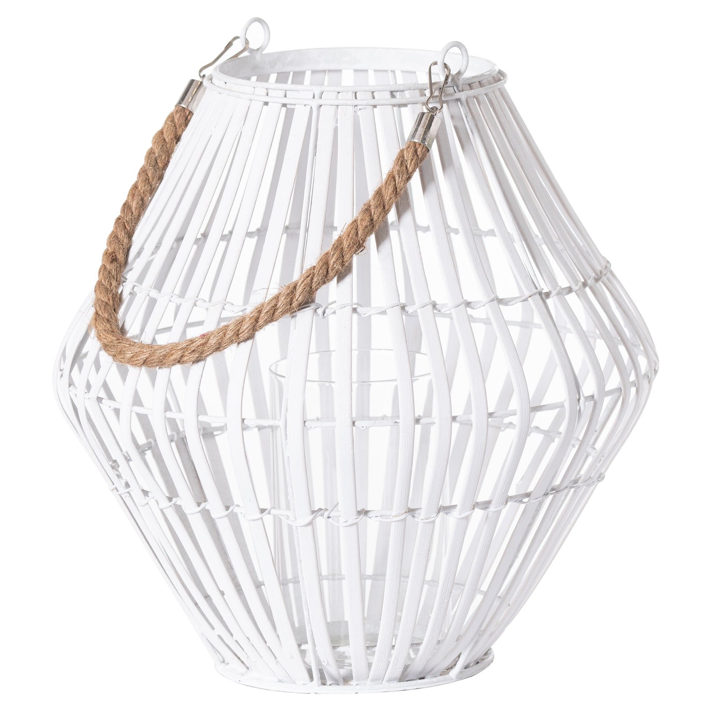 White Rattan Large Convex Lantern