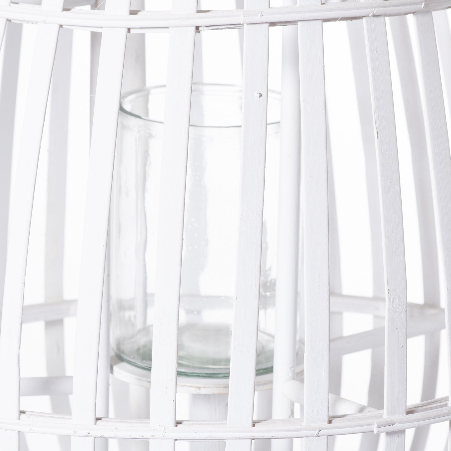 Large White Floor Standing  Domed Wicker Lantern With Rope