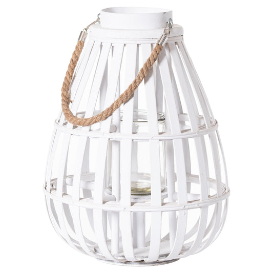 White Domed Wicker Lantern With Rope Detail