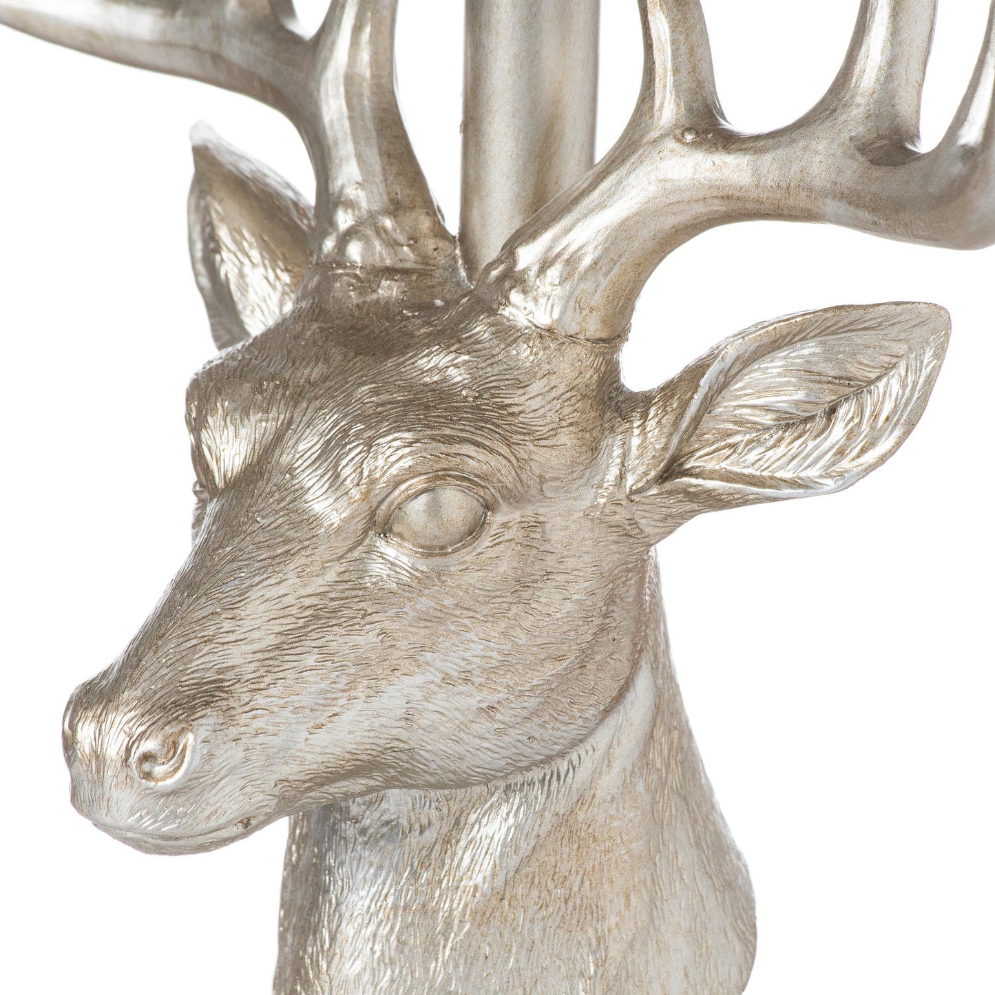 Silver Stag Head Table Lamp With Grey Velvet Shade