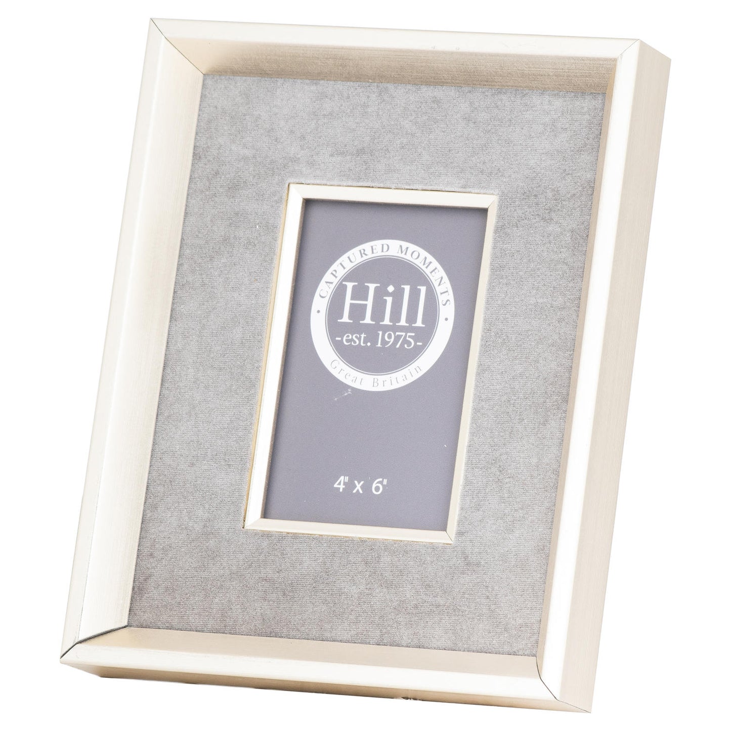 Antiqued Pewter Deep Framed  Grey Velvet 4X6 Photo Frame