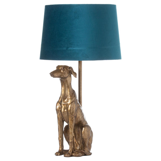 William The Whippet Table Lamp With Teal Velvet Shade