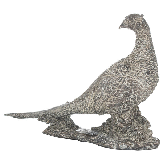 Antique Silver Cock Pheasant Ornament