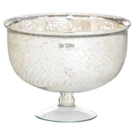 The Lustre Silver Glass Decorative Extra Large Footed Bowl