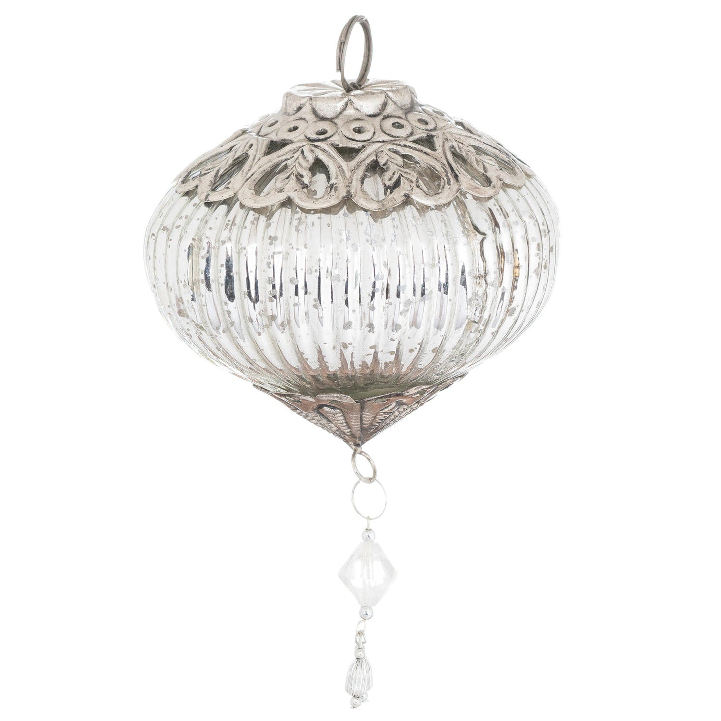 The Noel Collection Silver Bulbous Jewel Drop Medium Bauble