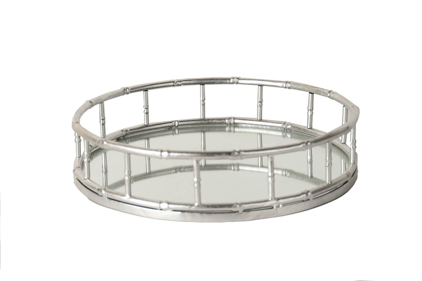 Set Of 2 Detailed Silver Circular Trays