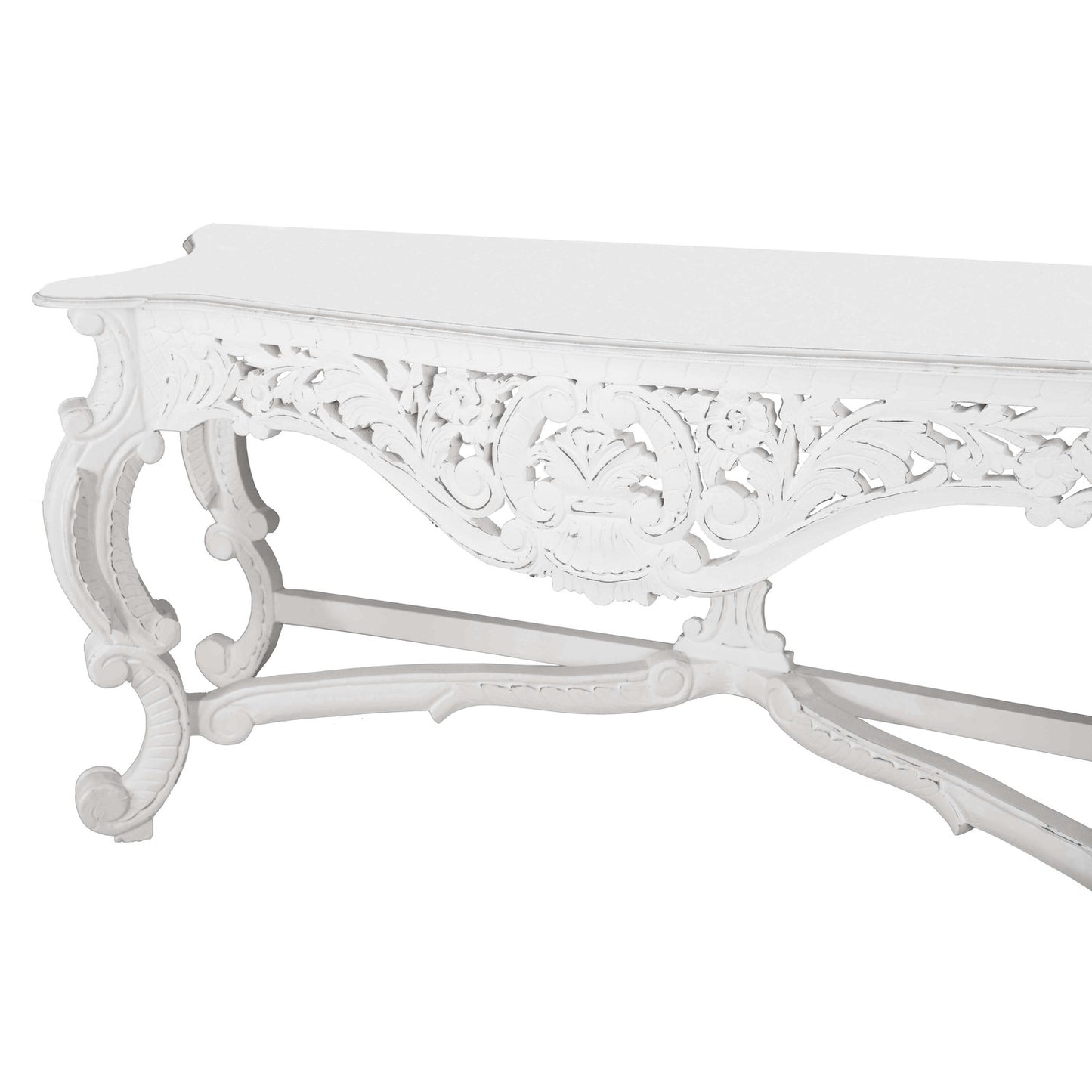 Hand Carved Louis White Large Console Table