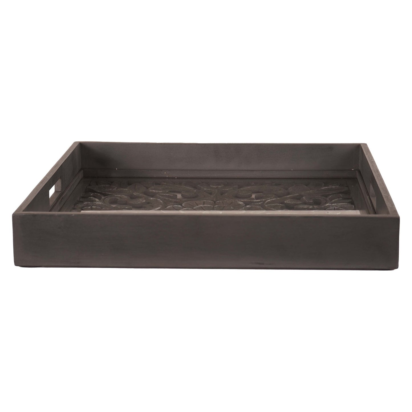 Large Rectangular Carved Metallic Hampton Tray