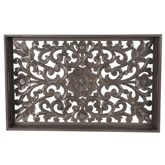 Large Rectangular Carved Metallic Hampton Tray