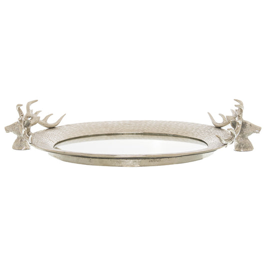 Large Mirrored Tray With Stag Heads