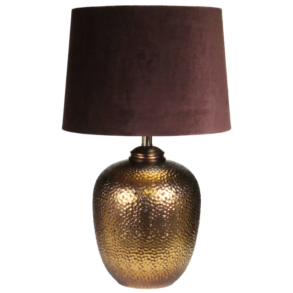 Opula Gold Table Lamp With Aubergine Velvet Shade