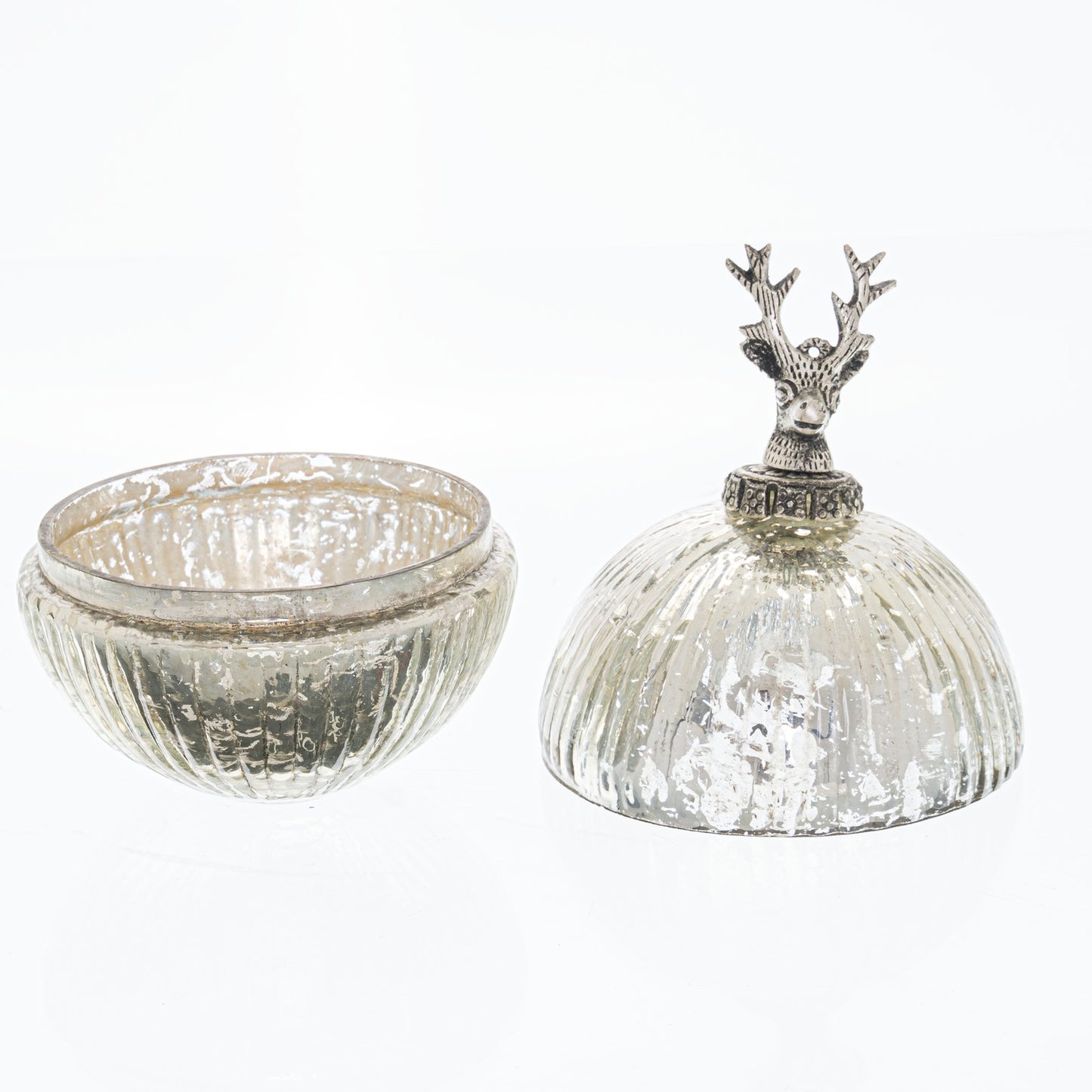 The Noel Collection Large Silver Stag Topped Trinket Bauble